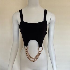 Fashion Nova Black Crop Top with Gold Chain Detail Size L